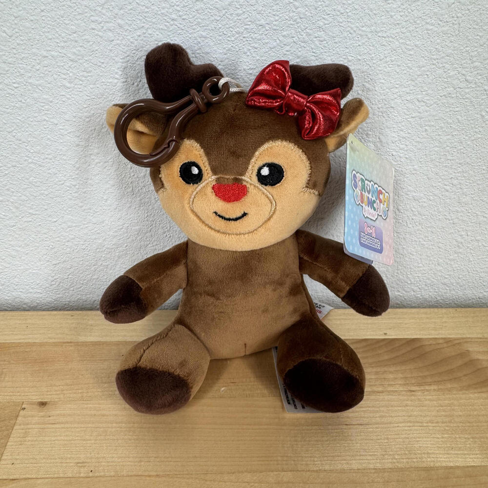 Scrunch Bunch 3-in-1 Plush Backpack Clip Reindeer Stuffed Animal Keychain Fiesta